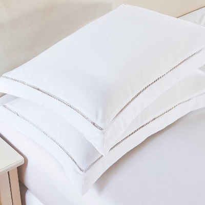 Standard 2pk Hemstitch Pillow Sham White - Luxury Hotel