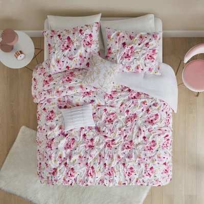 Penelope Floral Printed Ruched Comforter Set Pink - Image 10