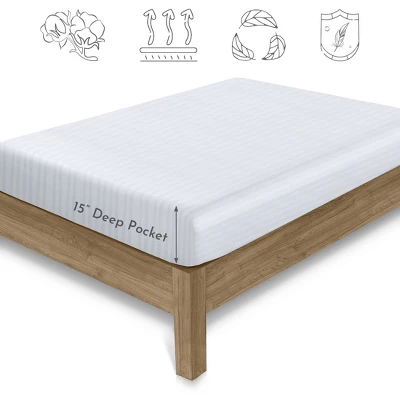 Fitted Sheet Only, Striped 500 Thread Count 100% Cotton Sateen, Deep Pocket By California Design Den - Image 2