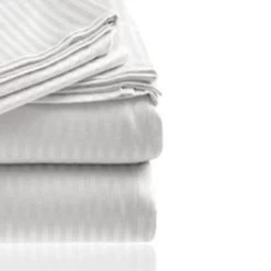 Embossed 1800 Series Wrinkle Resistant Stripe All Season Bed Sheet Set White By Plazatex
