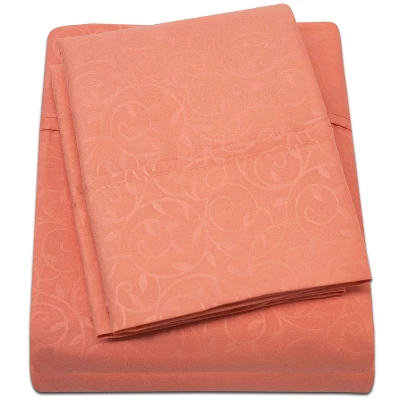 Vine Print 90GSM Brushed Microfiber Soft Wrinkle Free Sheet Set Orange By Plazatex - Image 3