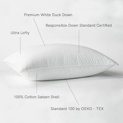 Firm 700 Fill Power Luxury White Duck Down RDS Certified Machine Washable White Bed Pillow | BOKSER HOME - Image 2