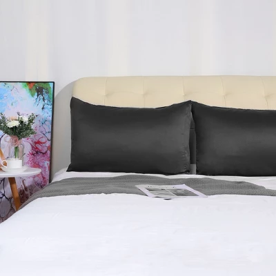 4 Pcs Queen 20"x30" Silk Satin Luxury Pillowcase Black - PiccoCasa - Image 2