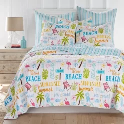 Beach Days Quilt Set White/Green/Blue - Homthreads