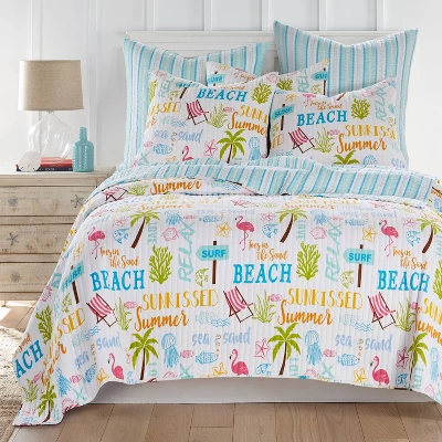 Beach Days Quilt Set White/Green/Blue - Homthreads