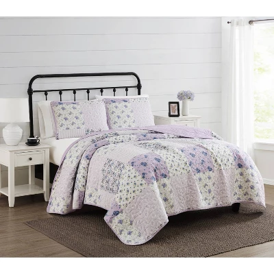 Elissa Patchwork Quilt Set Purple/White - Cannon - Image 5