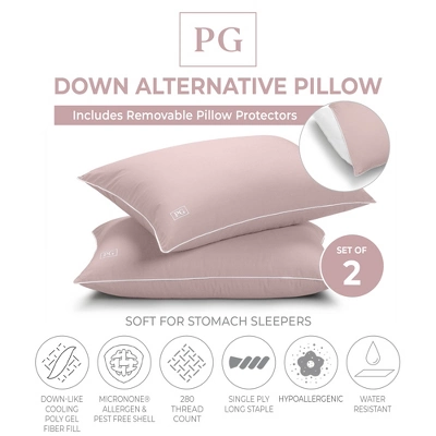 Soft Density Side/Back Sleeper, Down Alternative Pillow With MicronOne Technology, And Removable Pillow Protector - 2 Pack
