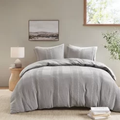 3pc Hailey Cotton Gauze Waffle Weave Comforter Set Gray - Urban Habitat