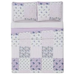Elissa Patchwork Quilt Set Purple/White - Cannon