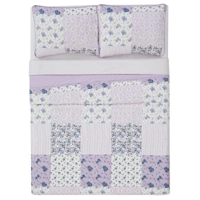 Elissa Patchwork Quilt Set Purple/White - Cannon