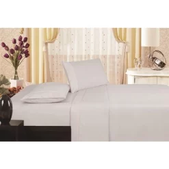 Vine Print 90GSM Brushed Microfiber Soft Wrinkle Free Sheet Set White By Plazatex