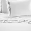 Aria 1500 Thread Count Cotton Sheet Set White With Gray Stripe Embroidery By Chic Home