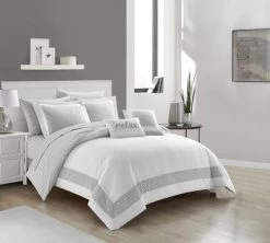 Chic Home Gibson Comforter Set Striped Hotel Collection Design Bed In A Bag Bedding - 9 Piece - Grey