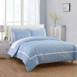 Faige 3 Piece Duvet Cover Set Hotel Collection Two Tone Banded Blue By Chic Home