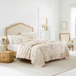 Laura Ashley Breezy Floral Quilt Sham Set Pink