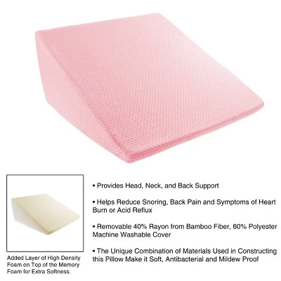 Hastings Home Extra High Memory Foam Wedge Pillow With Antibacterial And Mildew Proof Rayon Fiber Cover - Pink