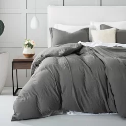 Sweet Home Collection | Prewashed Vintage Linen Style Crinkle Duvet Set - Extra Soft, Lightweight, Protective Bed Duvet Cover And Shams