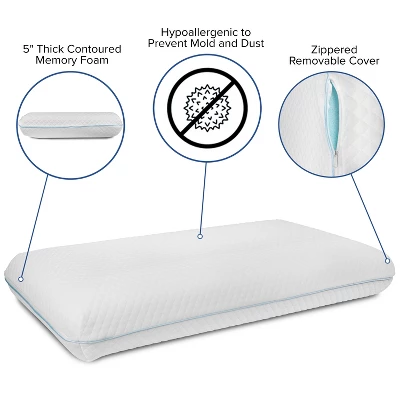 Merrick Lane Queen Size Ventilated Memory Foam Bed Pillow - Cool Gel Infused Memory Foam Pillow For Sleeping - Image 7