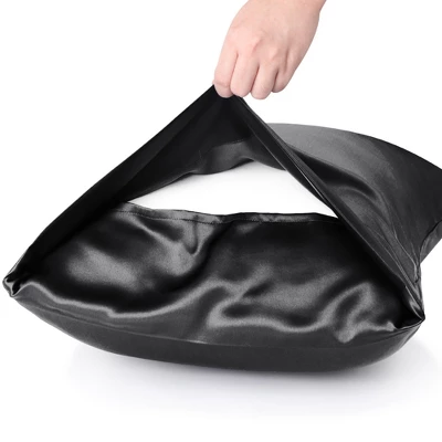 2 Pcs Queen Silk For Hair And Skin Gift Set Pillowcase And Eye Cover Black - PiccoCasa - Image 2