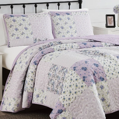 Elissa Patchwork Quilt Set Purple/White - Cannon - Image 4