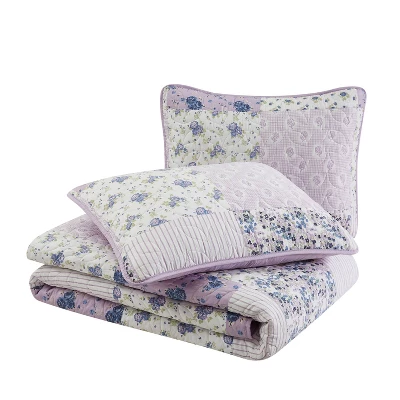 Elissa Patchwork Quilt Set Purple/White - Cannon - Image 2