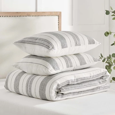 Monroe Stripe Grey Duvet Set - Levtex Home - Image 4