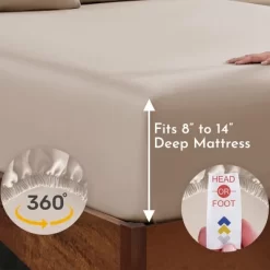 Soft 100% Cotton Fitted Sheet Only, Deep Pocket, Sateen, All-Around Elastic - California Design Den