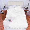PiccoCasa Washed Cotton Solid With Bowknot Closure Design Duvet Cover Sets 3 Pcs With 2 Pillowcases Queen White