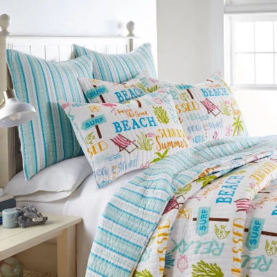 Beach Days Quilt Set White/Green/Blue - Homthreads - Image 2