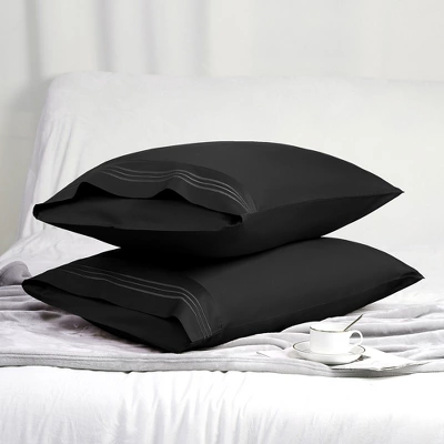PiccoCasa Combed Cotton Embroidered Solid Pillowcases 2 Pcs - Image 2