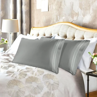 PiccoCasa Combed Cotton Embroidered Solid Pillowcases 2 Pcs - Image 4