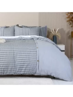 BOHOELF Boho Farmhouse Modern Grey Breathable Seersucker Stripe Duvet Cover Set